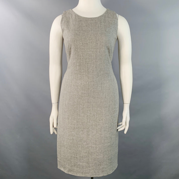 AKRIS Size 12 Grey Linen Wool Melange Sleeveless Knee Length Sheath Dress