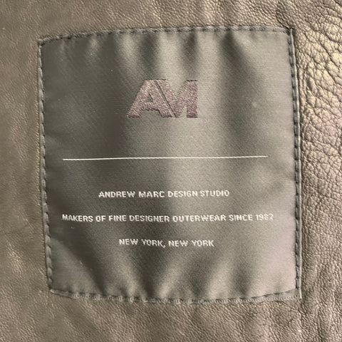 ANDREW MARC Size L Black Leather Zip Up Jacket