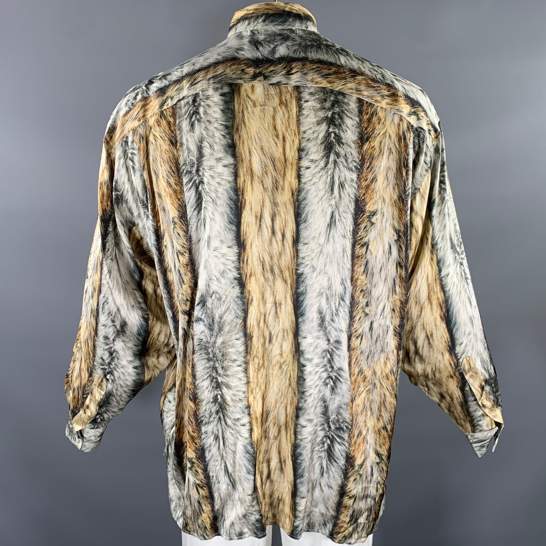 ACNE STUDIOS Size L Tan Black Grey Animal Print Long Sleeve Shirt