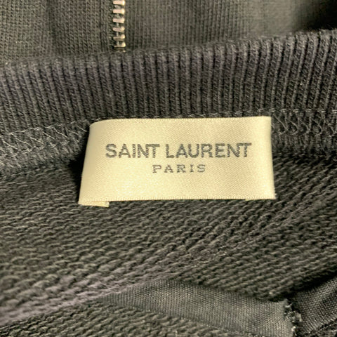 SAINT LAURENT Size XXL Black Silver Zippers Cotton Crew Neck Sweatshirt