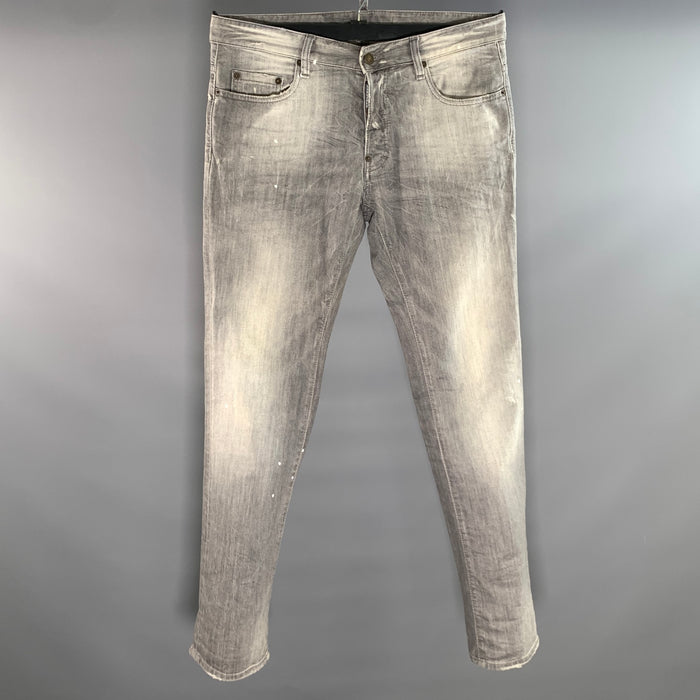 DSQUARED2 Size 32 Grey Distressed Cotton Blend Button Fly Jeans