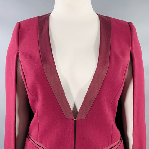 TED BAKER Size L Burgundy Polyester Blend Eye Hook Cape Jacket Blazer