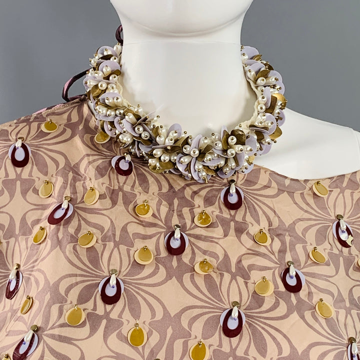 DRIES VAN NOTEN Size M Purple Mauve Silk Embellishment Asymmetrical Halter Blouse
