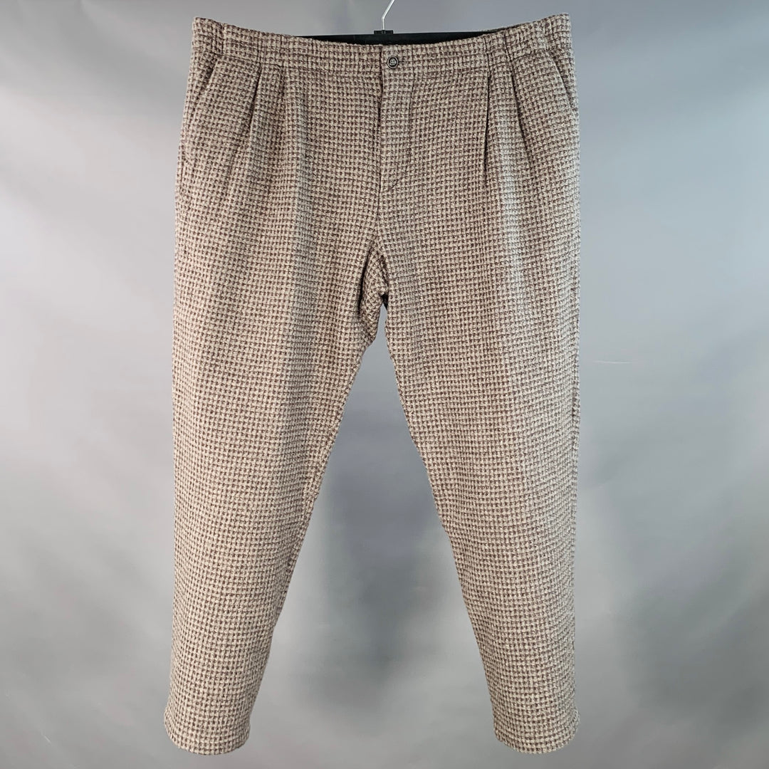 GIORGIO ARMANI Size 40 Grey Black Grid Virgin Wool Blend Pleated Drawstring Casual Pants