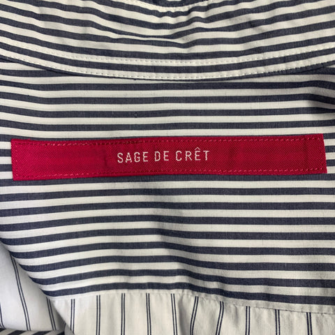 SAGE DE CRET Size M White Grey Stripe Cotton Mixed Pattern Long Sleeve Shirt