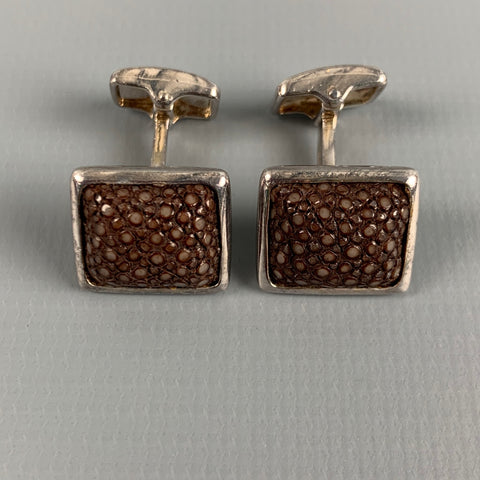 HOBBS & KENT Silver Brown Textured Sterling Silver Cuff Links