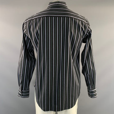 ROBERT GRAHAM Size L Black Blue Stripe Cotton Button Up Long Sleeve Shirt