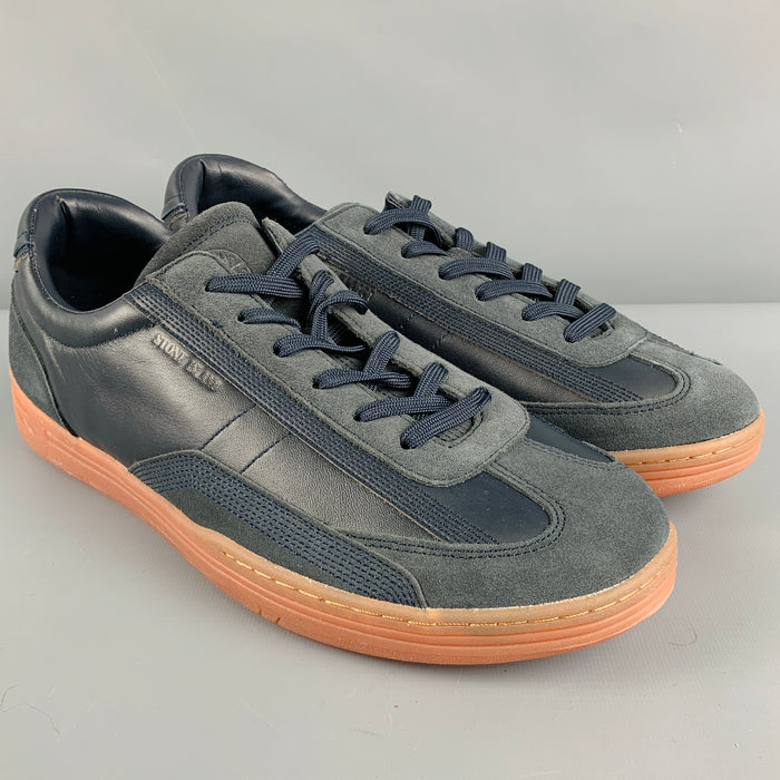 STONE ISLAND Size 11 Black Tan Mixed Fabrics Leather Low Rise Sneakers