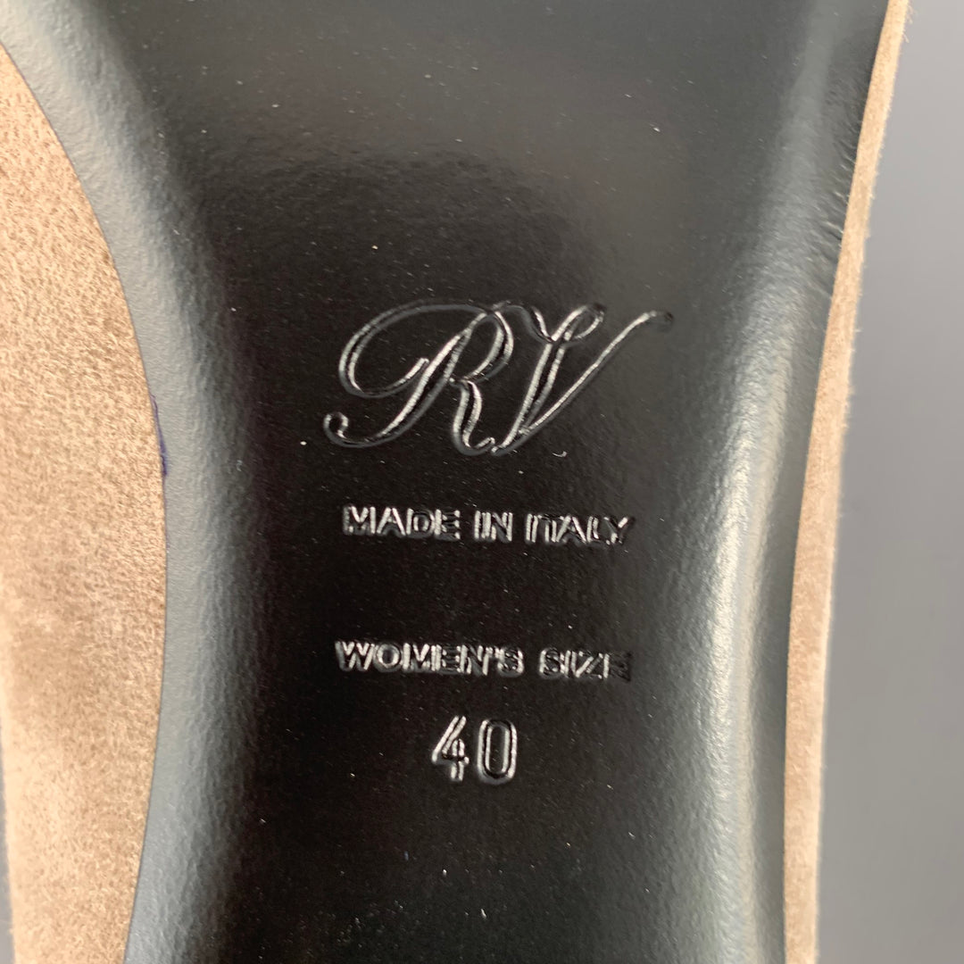 ROGER VIVIER Size 10 Grey Taupe Suede Kitten Heel Pumps