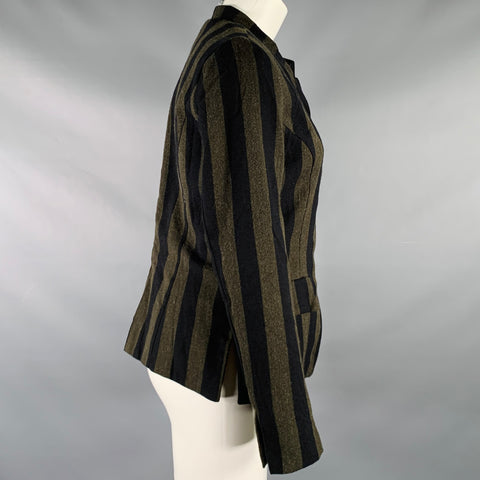 JAYKO Size 4 Black Green Viscose Wool Stripe Blazer
