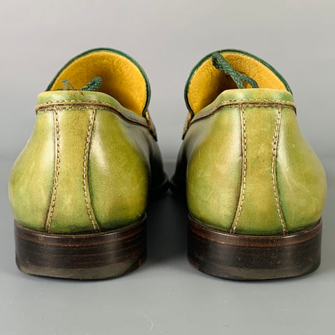 STEFANOBI Size 8.5 Green Leather Penny Loafers