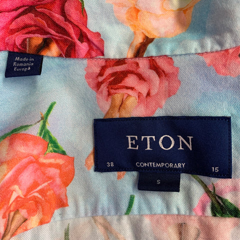 ETON Size S Blue Pink Floral One Pocket Cutoff Sleeves Tank Top