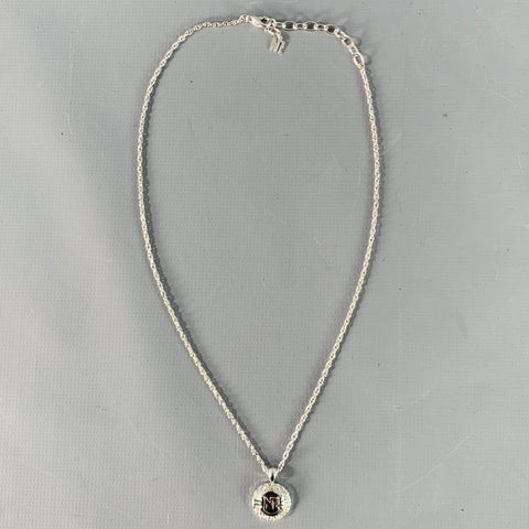NINA RICCI Silver Chain Link Metal Monogram Pendant Necklace
