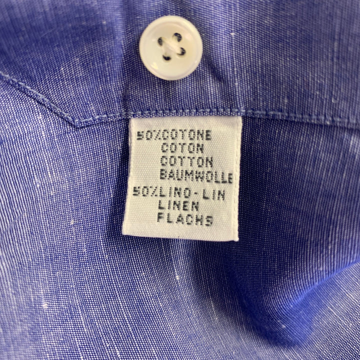 CIFONELLI Size M Blue Cotton Linen Cutaway Collar Long Sleeve Shirt