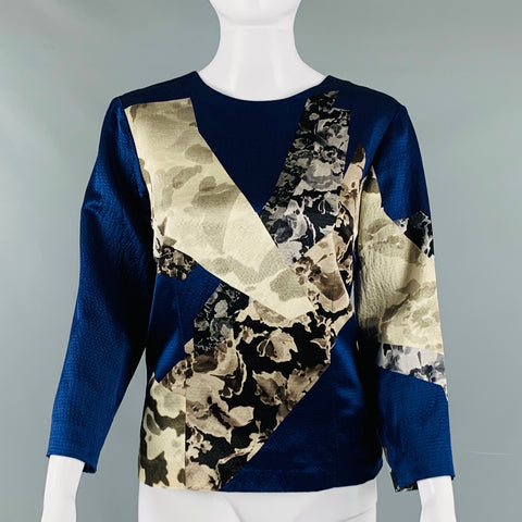 DRIES VAN NOTEN Size 4 Navy Beige & Black Print Back Zip Blouse