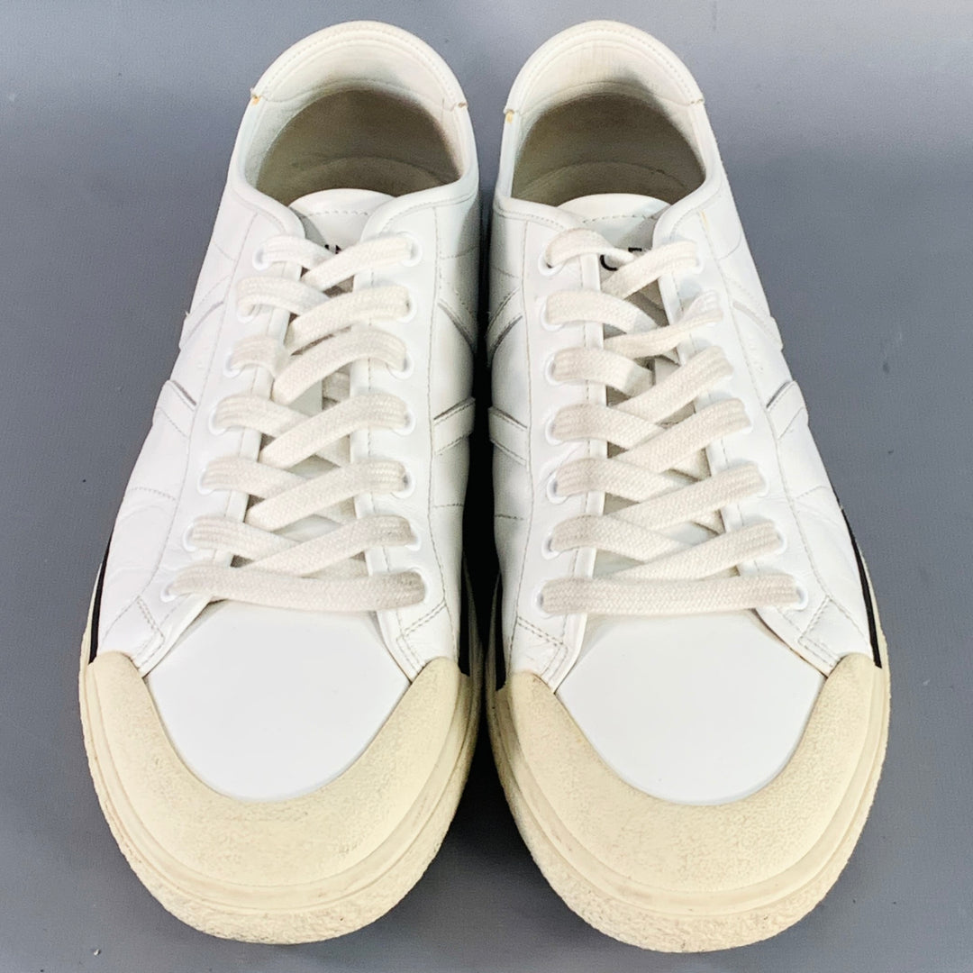 CELINE Size 8 White Leather Low Top Lace-Up Sneakers