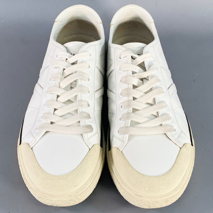 CELINE Size 8 White Leather Low Top Lace-Up Sneakers