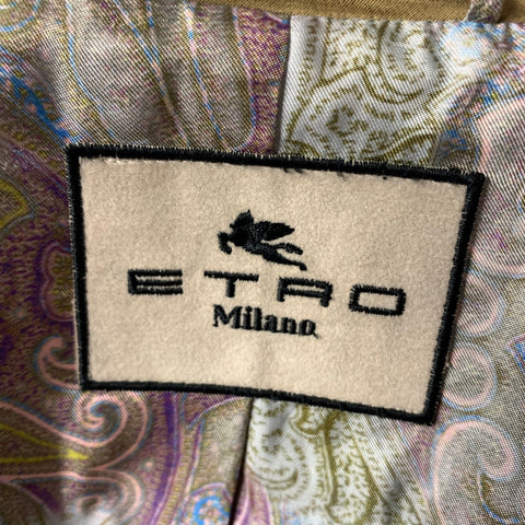 ETRO Size 8 Gold Cotton & Viscose Ruched Notch Lapel Jacket Indoor Blazer