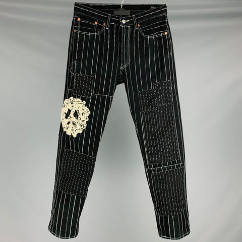 LEVI STRAUSS Size 32 Black White Patches Cotton Embroidered Jeans