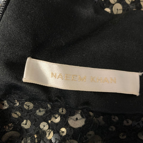 NAEEM KHAN Size 8 Black Gold Mesh Midi Knee Length Dress