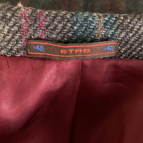 ETRO Chest Size 40 Brown Orange multi Tartan Wool Notch Lapel Sport Coat