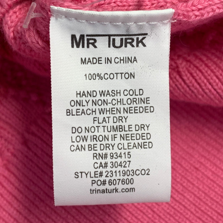 MR TURK Size XL Pink Cable Knit Cotton Half Placket Polo