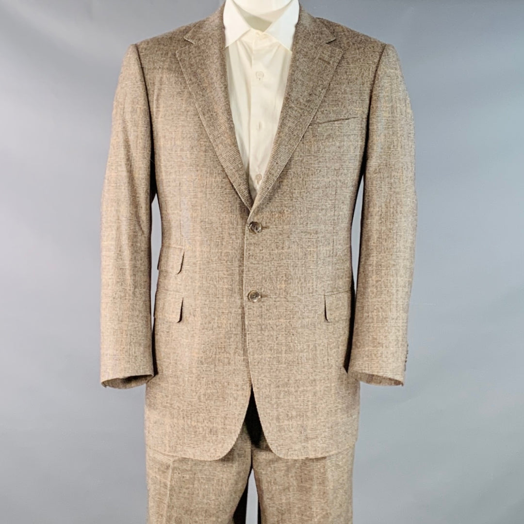 SAMUELSOHN Size 42 Regular Alton Tan Brown Glenplaid Wool Notch Lapel Suit