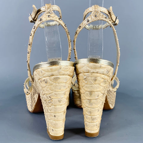 ELIZA Size 6 Beige Leather Embellishment Platform Sandals