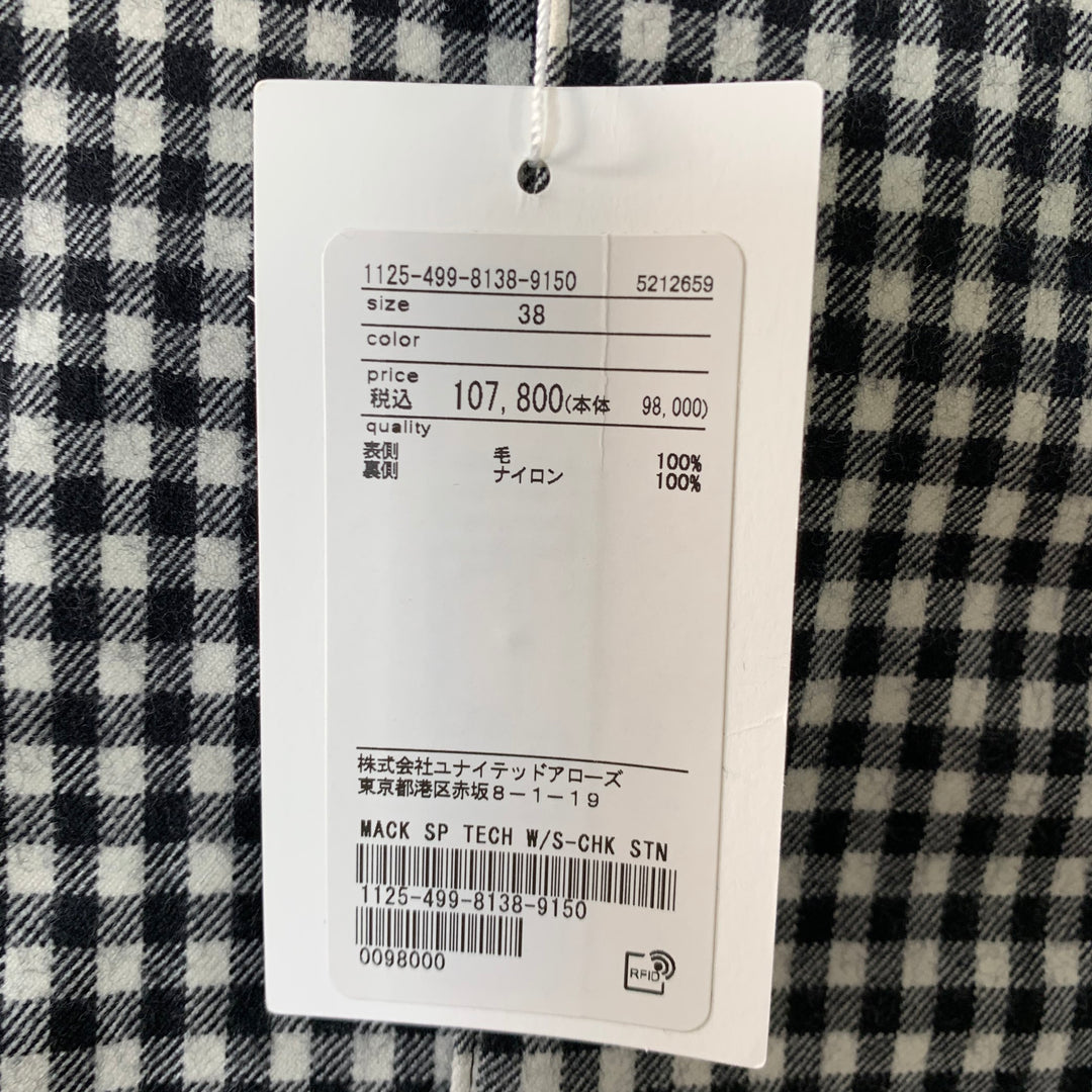 MACKINTOSH Size 38 Black White Checkered Wool Blend Hidden Buttons Coat