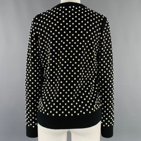 MICHAEL KORS Size M Black White Cashmere Pearls Crew Neck Sweater