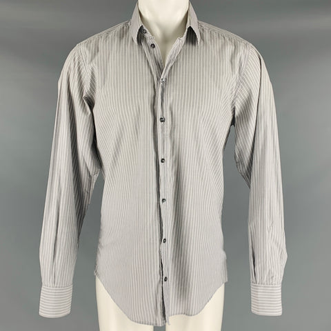 DOLCE & GABBANA Size M Grey White Stripe Cotton Button Up Long Sleeve Shirt