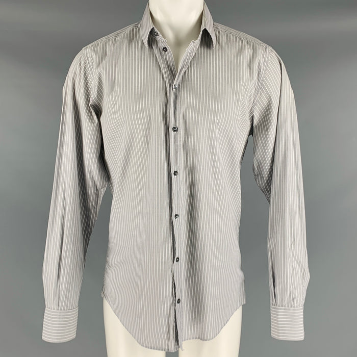 DOLCE & GABBANA Size M Grey White Stripe Cotton Button Up Long Sleeve Shirt