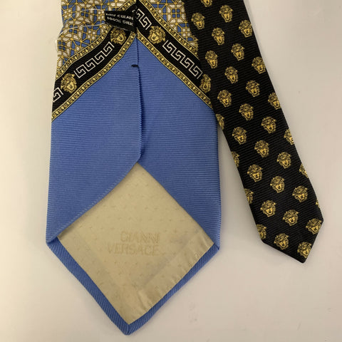 GIANNI VERSACE Blue Gold Squares Silk Tie