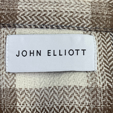 JOHN ELLIOTT Size S Beige Blue Brown Plaid Cotton One Pocket Long Sleeve Shirt