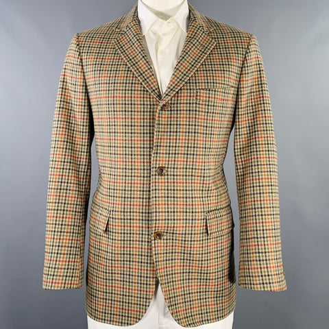 O'CONNELL'S Size 42 Regular Green Beige Houndstooth Wool Sport Coat