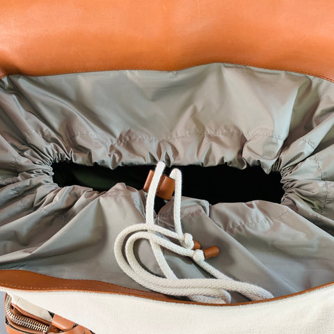 BRUNELLO CUCINELLI Brown Cream Canvas Leather Oversized Weekender Bag