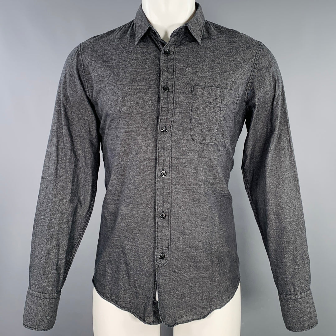 RAG & BONE Size M Grey Charcoal Heather Cotton One Pocket Long Sleeve Shirt