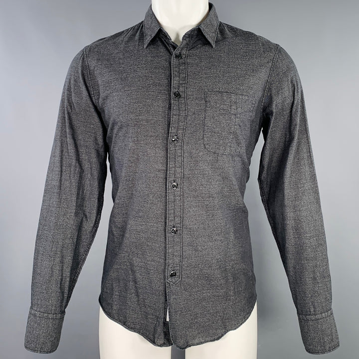 RAG & BONE Size M Grey Charcoal Heather Cotton One Pocket Long Sleeve Shirt