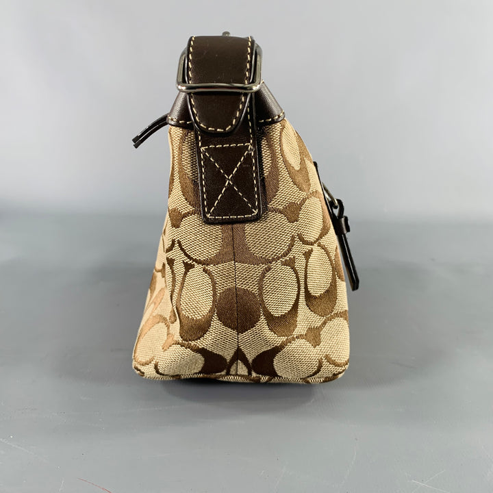 COACH Taupe Brown Monogram Top Handles Baguette Handbag