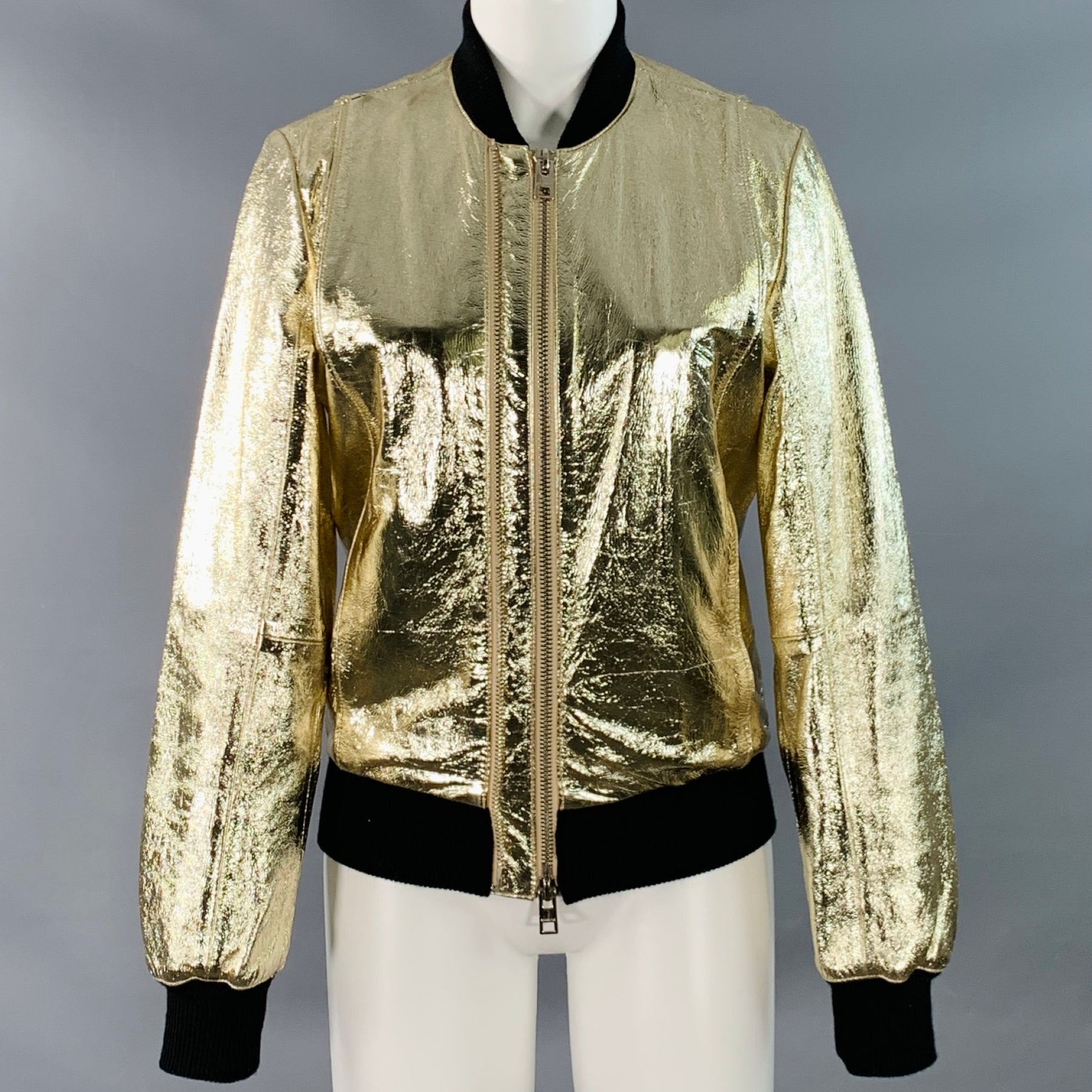 ZADIG & VOLTAIRE Size S Larsona Foil Gold Black Leather
