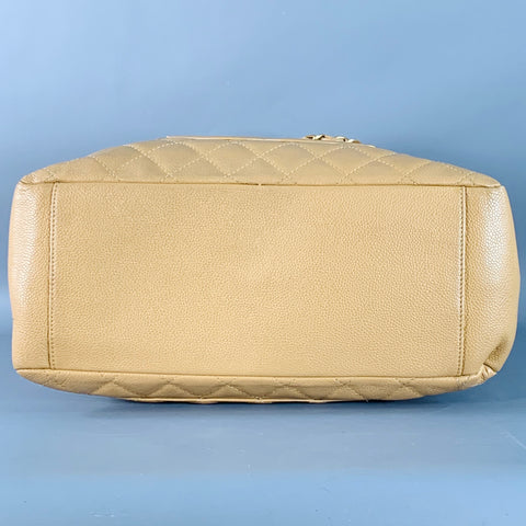 CHANEL Vintage GST Caviar Grand Shopping Tote Beige Gold Quilted Leather Handbag