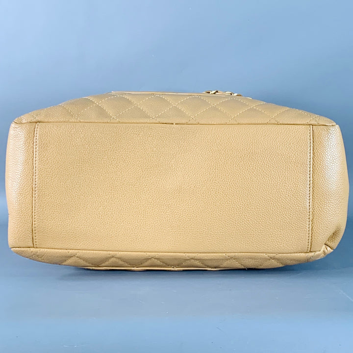 CHANEL Vintage GST Caviar Grand Shopping Tote Beige Gold Quilted Leather Handbag
