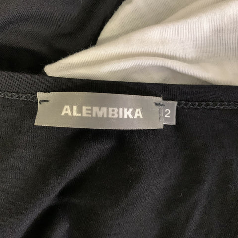 ALEMBIKA Size 8 Black White Rayon Lycra Geometric Knee Length Dress