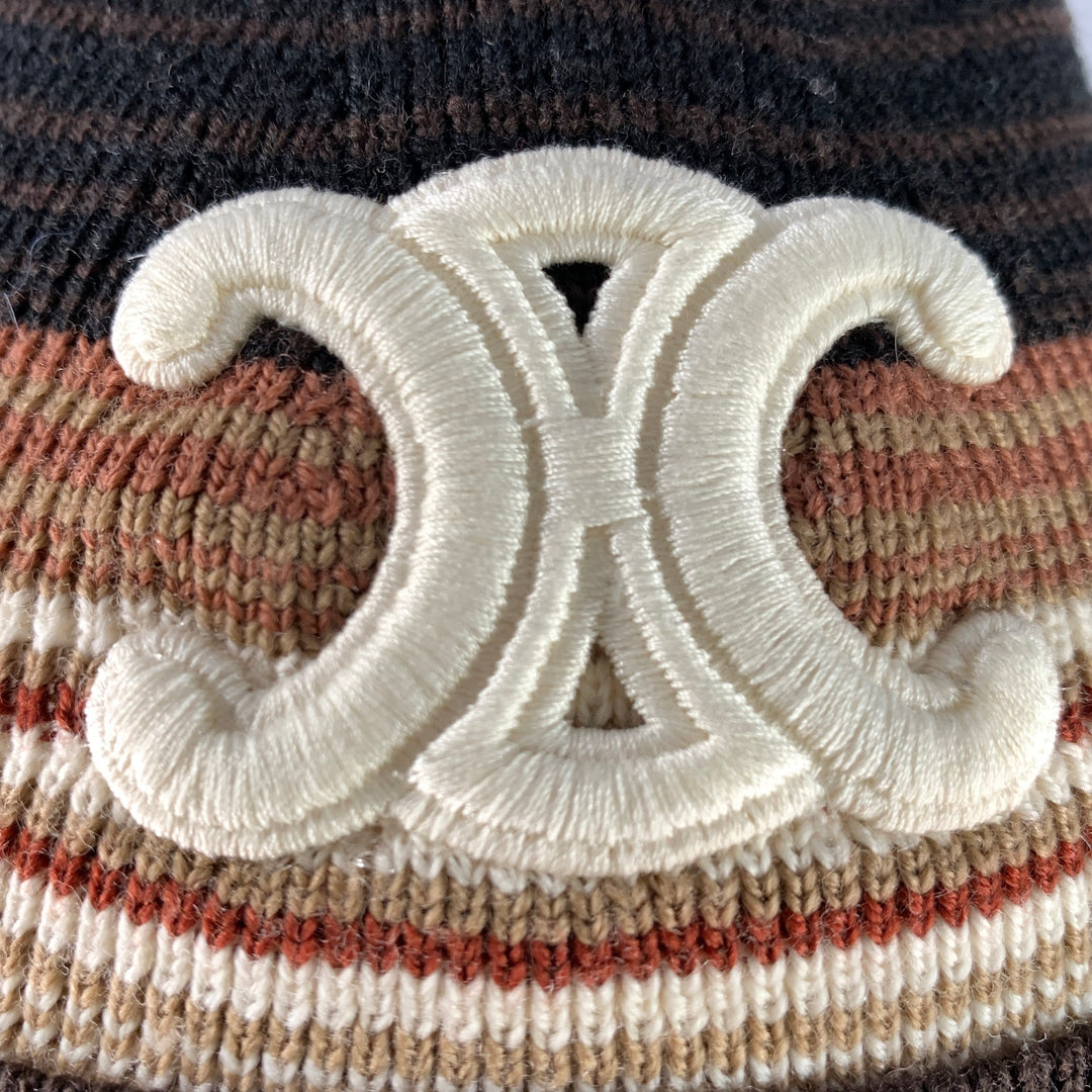 CELINE Size One Size Brown Tan Stripe Wool Hats
