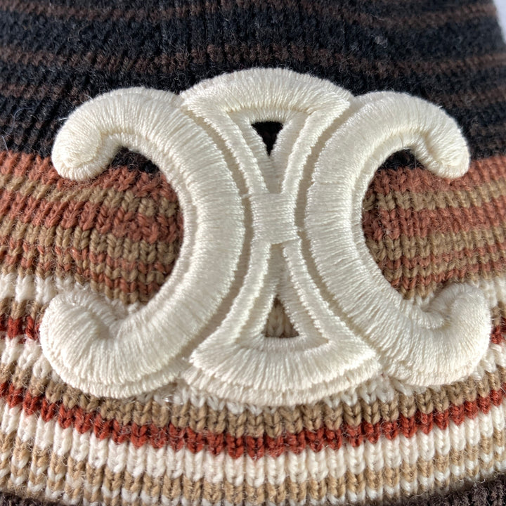 CELINE Size One Size Brown Tan Stripe Wool Hats