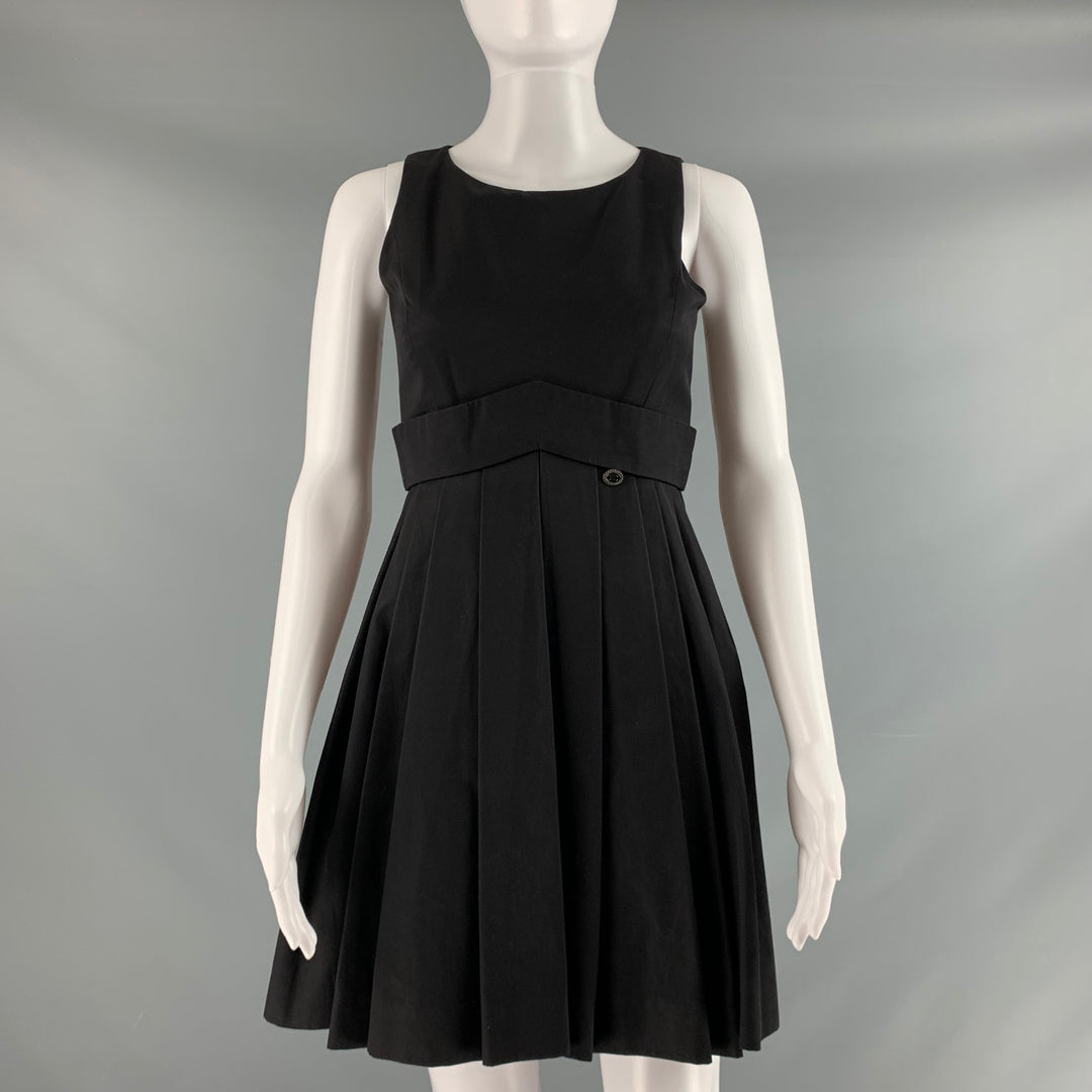 CHANEL Size 2 Black Cotton Pleated Sleeveless Dress