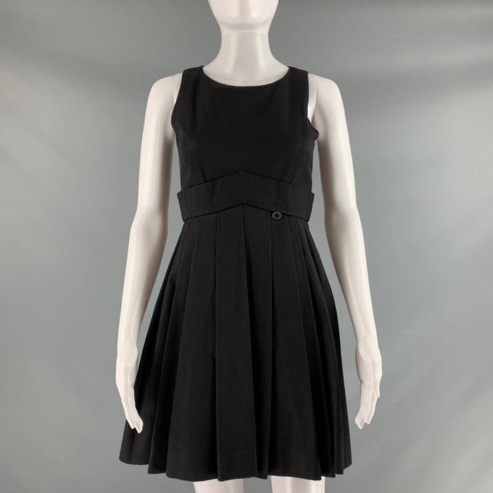 CHANEL Size 2 Black Cotton Pleated Sleeveless Dress