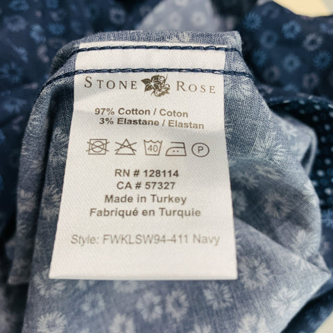STONE ROSE Size M Navy Blue Abstrack floral Cotton  Elastane Long Sleeve Shirt