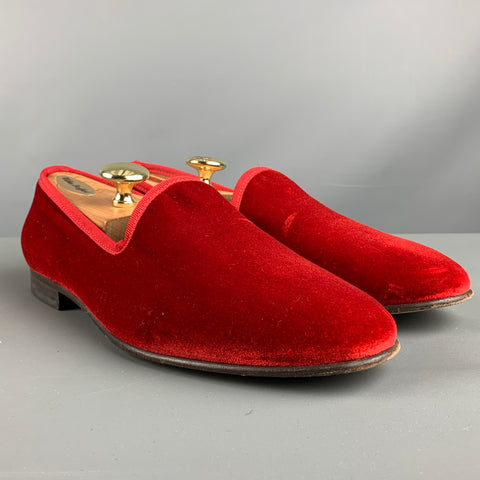 DEL TORO Size 8.5 Red Textured Velvet Slip On Loafers