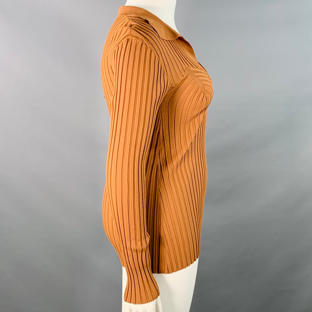 TOTEME Size L Copper Rayon Blend Rib Knit Open Collar Pullover
